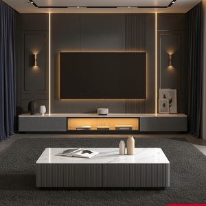 <span class=keywords><strong>Meuble</strong></span> <span class=keywords><strong>TV</strong></span> en bois massif de style nordique pour le rangement. Convient aux salons modernes avec des meubles <span class=keywords><strong>TV</strong></span> éclairés - Product Image 1