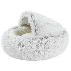 Lit pour animaux de compagnie en peluche douce et moelleuse, grand et rond, confortable et luxueux, pour chien et chat, sommeil profond, hiver chaud, semi-fermé - Product Image 4