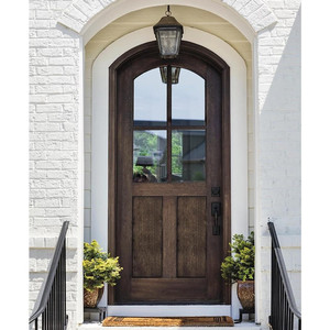 CBMMart Porte extérieure en bois de chêne massif au design traditionnel avec portes d'entrée extérieures à double vitrage obscures - Product Image 6