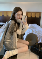 Preppy Grauer Argyle O-Neck Cardigan - Klassische Retro-Freizeitjacke mit Taschen für den täglichen Arbeitsweg & Date-Nächte