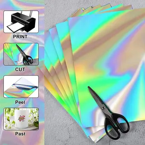 Stiker holografis kertas tahan air ukuran A4 stiker vinil bening perekat sendiri label pelangi rol stiker cocok untuk cetak inkjet