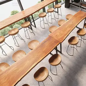 Restaurant Furniture Bar Table Live Edge Dining Table Customized Design Wood Top And Metal Leg