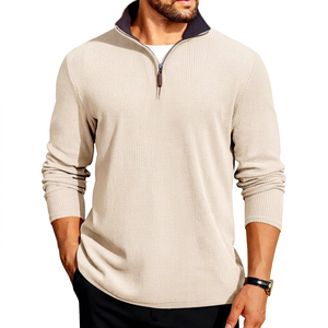 Chemise boutonnée brodée pour homme, coupe décontractée, couleur unie, demi-fermeture éclair, personnalisable avec logo, vente en gros de haute qualité pour l'automne - Product Image 4