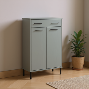 Solid <b>Pine</b> <b>Wood</b> Shoe Rack Gray 2 <b>Shelves</b> Freestanding Minimalist Design Living Room Furniture - Product Image 2