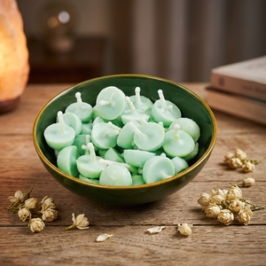 Round Pure cow ghee Candles Green Scented Floral Aromatherapy Minimalist Style HandMade wicks battis for Home Decor - Product Image 1