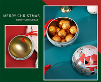 Boîte à bonbons en fer blanc de Noël de haute qualité avec impression personnalisée, boîte à chocolat en forme de boule avec ruban