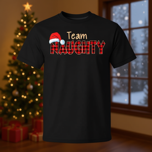 T-shirt de Noël Team Naughty, motif à carreaux rouges, tenue de fête - Product Image 3