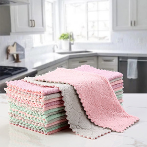 Coral Fleece Dishcloths 25x25 Cm Bamboo Charcoal Edging Absorbent Kitchen Cleaning Cloths For Pots And Pans - Product Image 3