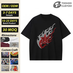 Custom 100% Cotton Knitted 300gsm <b>Rhinestone</b> Hip Hop Fashion Black Cropped Tee Casual <b>Top</b> Regular Fit Quick Dry Men T-shirts - Product Image 1