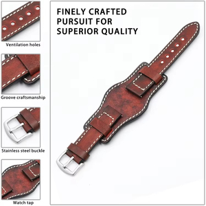 Correa de reloj de cuero genuino hecha a mano OEM personalizada de 22 mm y 24 mm, correa de reloj vintage de cuero teñido a mano para hombre - Product Image 3