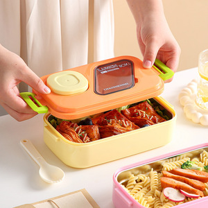 Boîte à lunch bento avec compartiment à sauce, rectangulaire, portable, couleur unie, utilisable au micro-ondes, pour adultes, étudiants, employés de bureau - Product Image 4