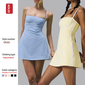 Vestido de yoga transpirable para <span class=keywords><strong>mujer</strong></span>, colores contrastantes, cojín en el pecho, pantalones cortos de entrenamiento deportivo, falda de <span class=keywords><strong>tenis</strong></span> con antideslumbrante - Product Image 2