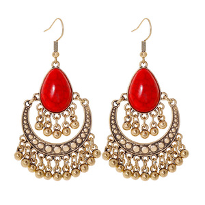 Vintage <b>Red</b> <b>Drop</b> <b>Earrings</b> Alloy Antique Gold Plated Women's Party Jewelry - Product Image 5