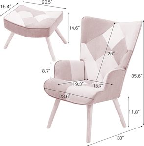 Avec pouf, tabouret de salon et ensemble ottoman, <span class=keywords><strong>fauteuil</strong></span> latéral confortable de chambre à coucher, surface en tissu <span class=keywords><strong>patchwork</strong></span> créatif, <span class=keywords><strong>rose</strong></span> - Product Image 5
