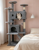 Arbre à chat multiplateforme avec deux tunnels, deux condos, échelle, trois plateformes surélevées, colonnes en sisal et balles suspendues