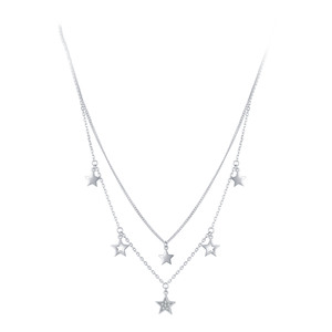 Collar con colgante de estrella de doble capa de plata de ley S925 con circonita, diseño de cielo estrellado, versión en cobre personalizable, regalo para mujer - Product Image 1