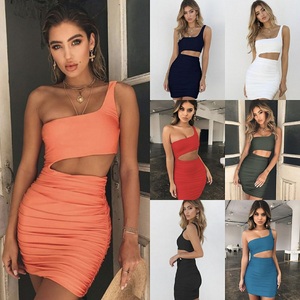 GIMILY OEM y ODM personalizado sexy mujer bodycon vestido solo hombro pecho envoltura vestido hueco nalgas envuelto mini vestido - Product Image 2