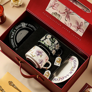 Wholesale Ceramic Cup and Saucer <b>Set</b> Floral <b>Coffee</b> Mug Couple Gift <b>Set</b> - Product Image 6