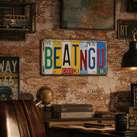 Letrero Metálico Vintage con Letras Beatingu, Placa de Metal Rústica, Decoración de Pared de Garaje Estilo Antiguo