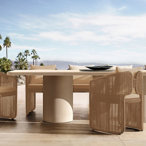 Ensemble de table et chaises de salle à manger d'extérieur modernes en rotin, meubles de jardin pour patio, école, entrepôt ou hôtel - Product Image 6