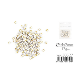 ILAN Abalorios Perline con faccina sorridente bianche con dettagli in oro 4x7mm per la creazione di gioielli - Product Image 2