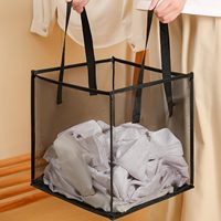 Panier à linge pliable en maille carrée grande taille avec poignées, portable, noir, durable, pour vêtements sales, pour la maison et la garde-robe