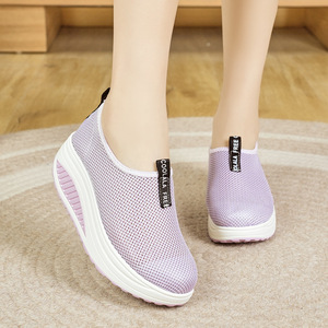 Zapatos de malla con suela gruesa para mujer, zapatos de malla con aumento de altura, transpirables, informales, sin cordones, plataforma antideslizante, suela blanda antideslizante, zapatos para mamá - Product Image 3