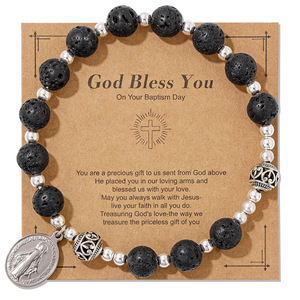 Braccialetto Rosario Cattolico Fatto a Mano con Gemme da 8mm, Charm della Vergine Maria, Confezione con Biglietto '<span class=keywords><strong>Dio</strong></span> <span class=keywords><strong>Ti</strong></span> <span class=keywords><strong>Benedica</strong></span>' - Product Image 5