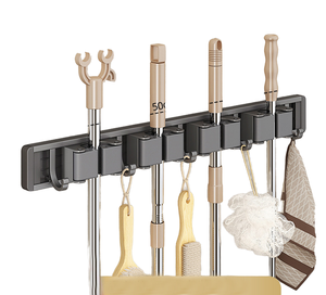 Aluminum Alloy Modern <b>Mop</b> Broom <b>Wall</b> Hanger Tools Luxury Single-Tier Folding Storage Rack Kitchen Home Hole-Free Design - Product Image 1