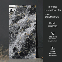 Carrelage en porcelaine pleine masse brillant 750x1500mm, texture marbre noir et or de luxe, grand format, pour sol et mur