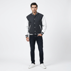 Blouson universitaire en laine personnalisé OEM de haute qualité, nouveau modèle, pour adultes et jeunes, style baseball Letterman, matelassé en polaire, avec devant fin et col montant - Product Image 1