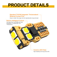 Ampoule LED CANBUS T10 W5W 194 168 plaquée or Sunshiny, sans erreur, 6-SMD 3030, pour plaque d'immatriculation et feux de position latéraux de voiture