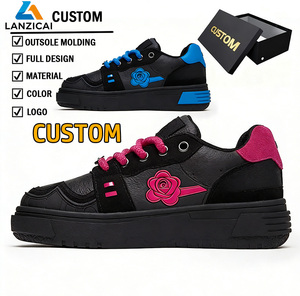 Zapatillas de Diseño Negras con Suela Gruesa para Hombre, Calzado Casual para Caminar, con Diseño de Rosa, para Skate, Skateboard, Baloncesto, Personalizadas para Hombre y <span class=keywords><strong>Mujer</strong></span> - Product Image 1