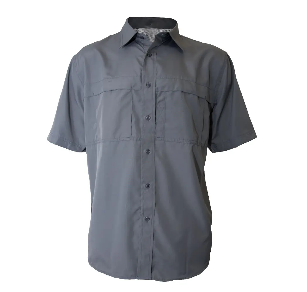 OEM Wholesale High Quality 100% Polyester Lightweight Moisture Wicking Button Down Men short Sleeve Fishing Shirt