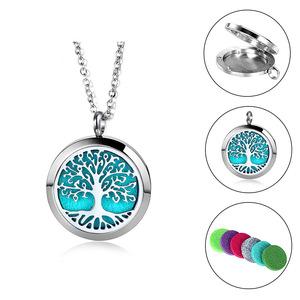 Essential Oil Diffuser Necklace | 18K PVD Gold Plated Stainless Steel | Tree of Life Aroma Diffuser Aromatherapy <b>Locket</b> Pendant - Product Image 4