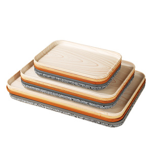 Commercial Grade Large <strong>Rectangular</strong> Wood Grain <strong>Serving</strong> Tray Food-Grade PP Tray for Cafe Desserts Afternoon Tea Modern - Product Image 1