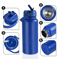 Bouteille d'eau à large ouverture certifiée LFGB, 12 oz, gourde isotherme pour enfant, retour à l'école, avec poignée, 100 % étanche avec paille en silicone