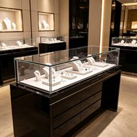 Vitrine à bijoux GZowin durable et de haute qualité, éclairée par LED, écologique, transparente, avec table de présentation au sol pour la conception de bijouteries