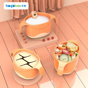 Sıcak satış 3 in 1 kapalı servis kasesi silikon yürümeye başlayan kase için saman ile bebek içme aperatif çanaklar - Product Image 3