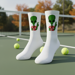 Calcetines de Tenis con Diseño Alienígena Blanco, Logotipo Personalizable con Bordado, Propiedades Antibacterianas y Absorbentes de Sudor para Otoño - Product Image 3