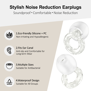 Bouchons <span class=keywords><strong>d</strong></span>'oreilles en silicone écologiques lavables avec paillettes, NRR23dB, embouts remplaçables pour concerts, sommeil, voyages, logo personnalisé - Product Image 4