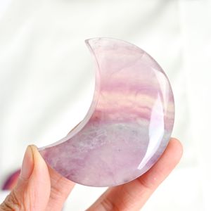งานแกะสลักคริสตัลควอตซ์ฟลูออไรต์สีรุ้งธรรมชาติสไตล์วินเทจ ราคาโรงงาน ของตกแต่งรูปพระจันทร์และของขวัญ - Product Image 4