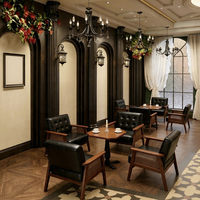 Ensemble de canapé et de chaises de bar vintage avec table à whisky, personnalisable, en bois massif, pliable, pour utilisation dans un café/bistro