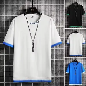 Men's round neck t-shirt 2023 summer new ice silk t-shirt large size loose short-sleeved fashion t-shirt