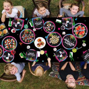 Articles de fête sur le thème de la <span class=keywords><strong>musique</strong></span> : Assiettes, serviettes, gobelets, nappes et bannières jetables pour décorations d'<span class=keywords><strong>anniversaire</strong></span> de fête musicale pour filles et garçons - Product Image 6