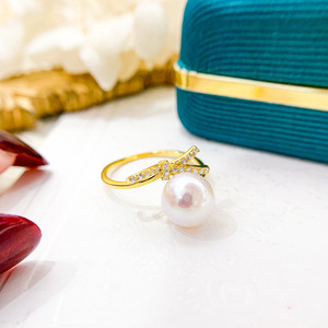 S925 Silver DIY Jewelry Accessory Empty Ring <b>Holder</b> with 7-9mm Round Beads 1959 <b>Bow</b> Design for Loose Pearls - Product Image 4