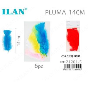 ILAN Set di 6 Piume Decorative Rosse da 14 Cm per Artigianato - Product Image 1