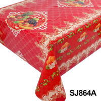 Nappe de table en PVC rouge festif avec imprimé fruits et dentelle, imperméable, anti-taches, lavable, en vinyle, pour la maison
