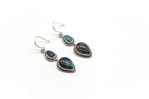 Boucles d'oreilles pendantes en labradorite taille poire, pierre précieuse naturelle, faites à la main, en argent sterling 925, style vintage, pour mariage, fête, bijoux pour femmes, vente en gros - Product Image 2