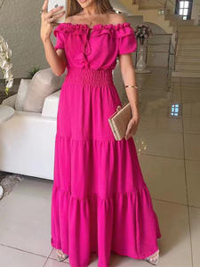 2025 europa e gli stati uniti nuova moda tinta unita loto con bordo a foglia stringata abito Top manica a bolle - Product Image 5